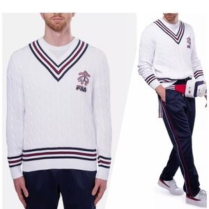 Brooks Brothers X FILA Lawn Tennis Cable knit V neck Cricket Sweater XL